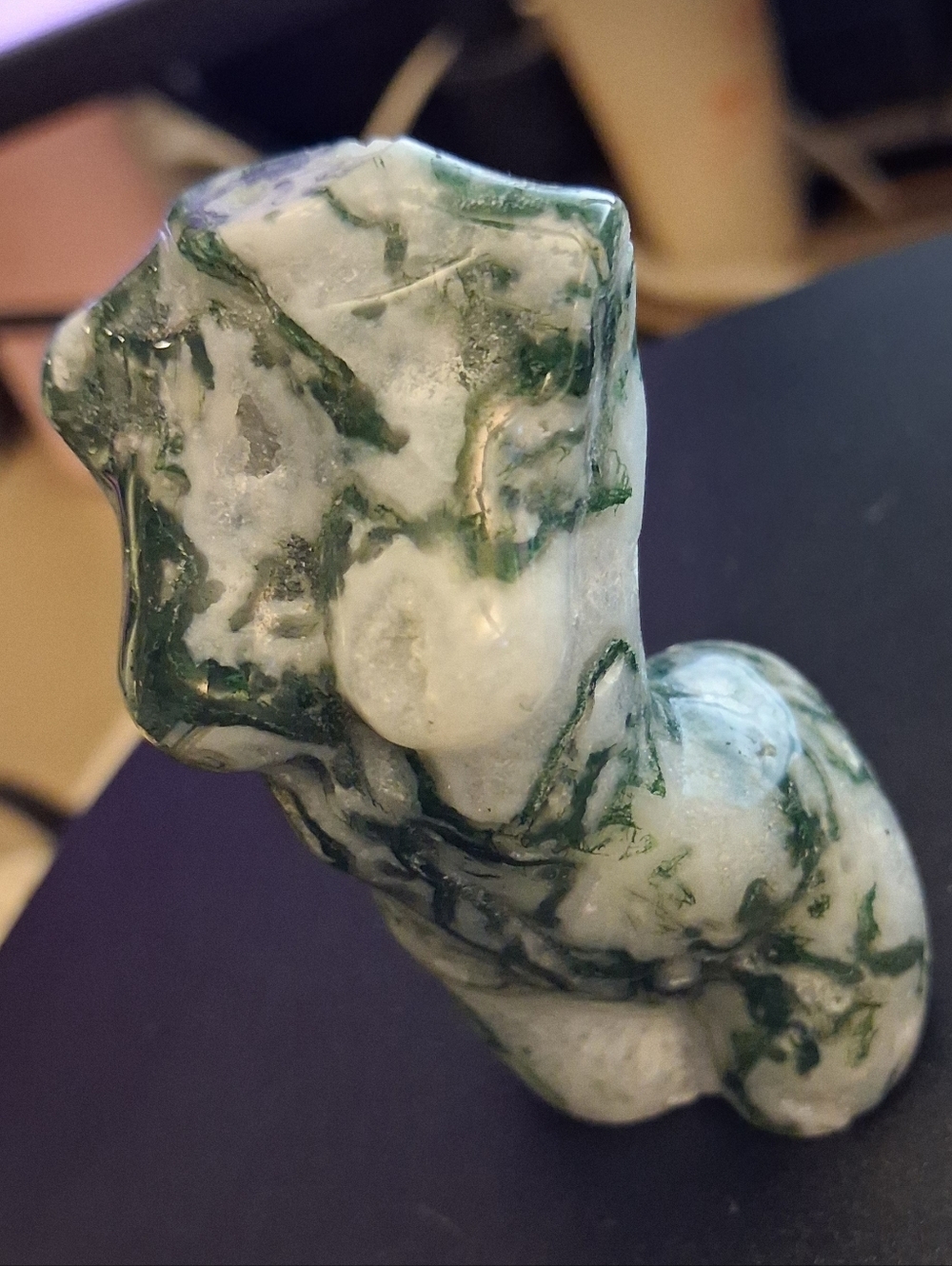 Natural Moss Agate Goddess Torso Carving "Venus Bust" Decor
